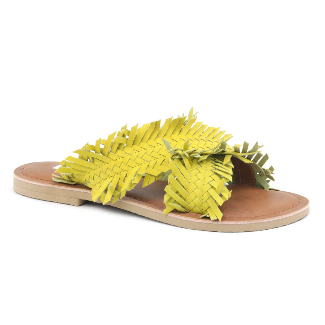 Origami Style Yellow Cross Strap Flat Sandals - Yellow