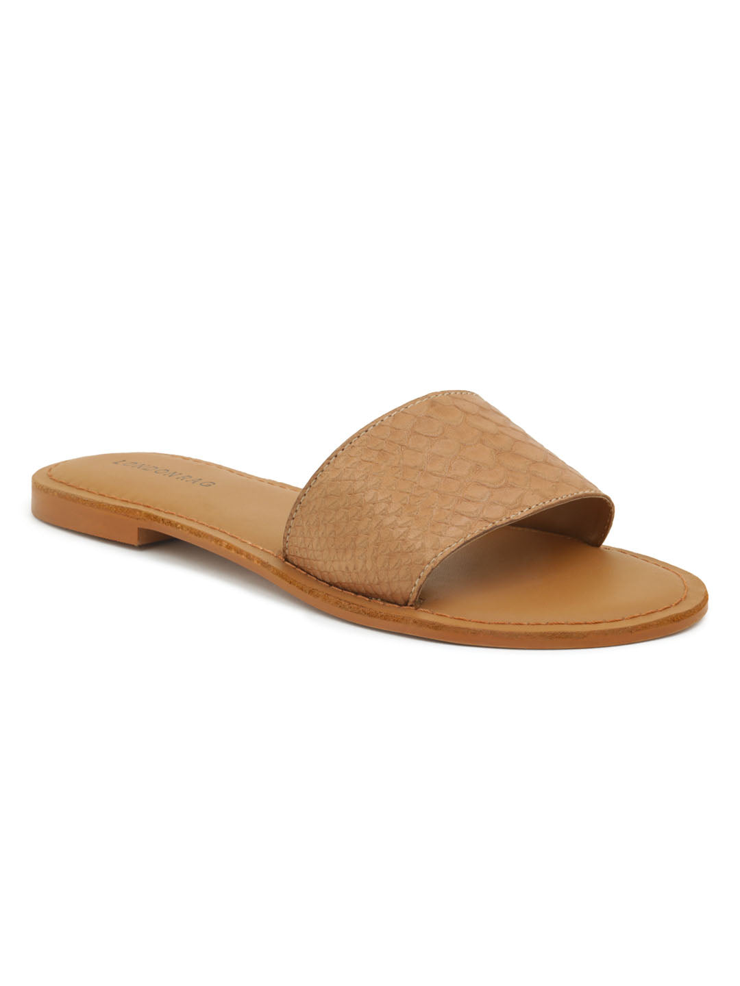 Tan Croc Textured Slip-On Sandal - Tan