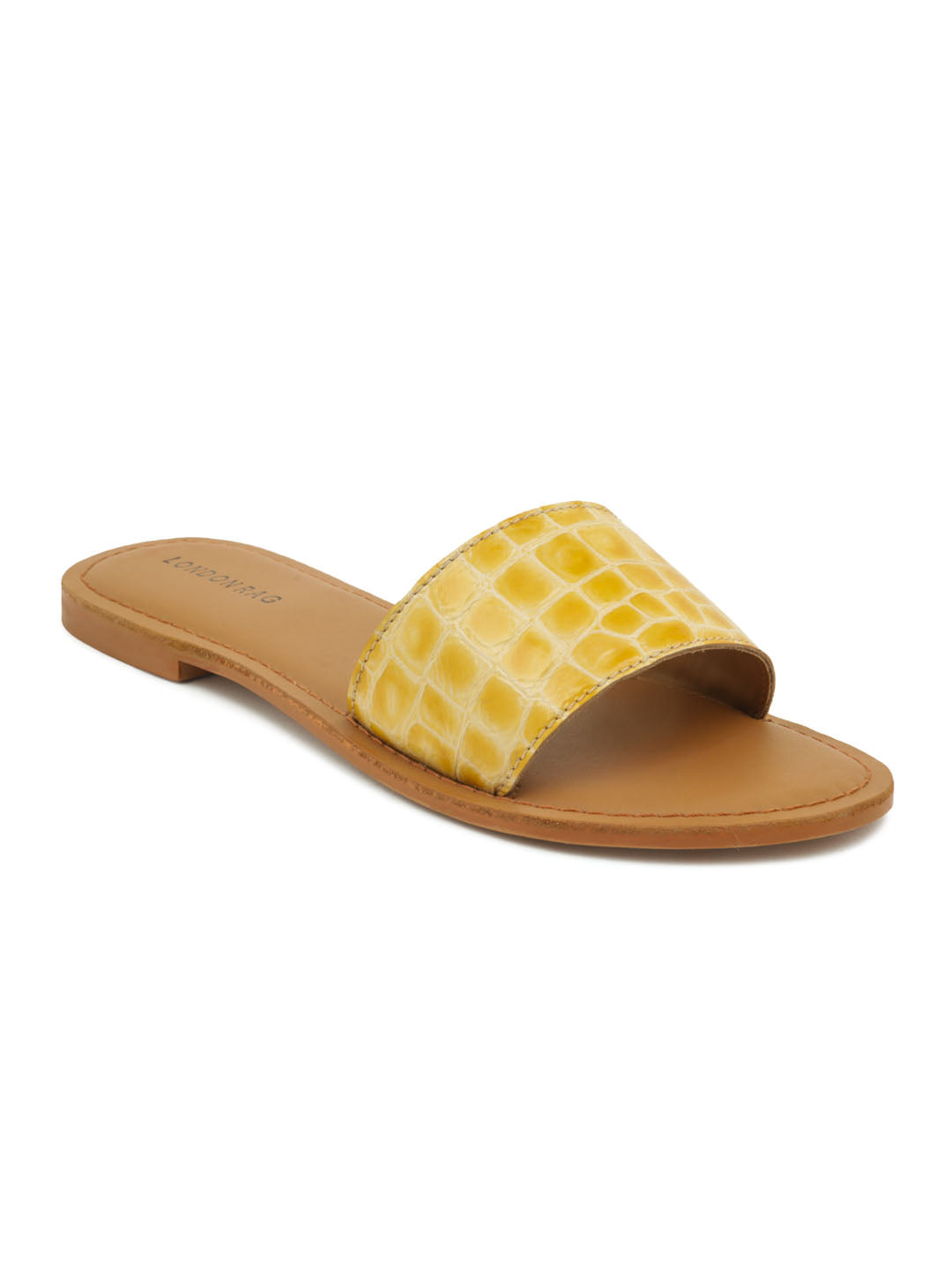 Mustard Croc Print Slip-On Sandal - Yellow