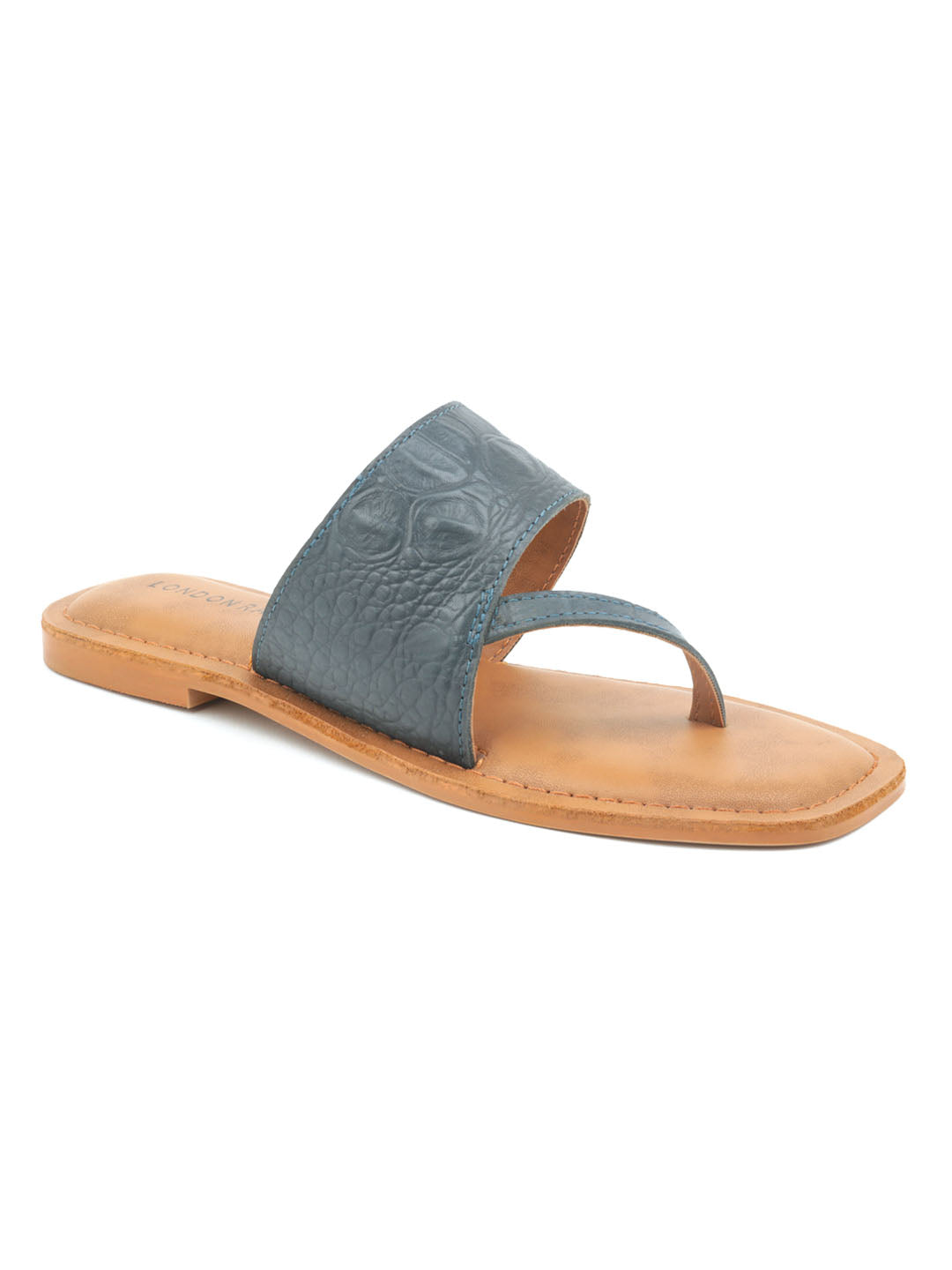 Grey Croc Print One Toe Flat Sandal - Grey