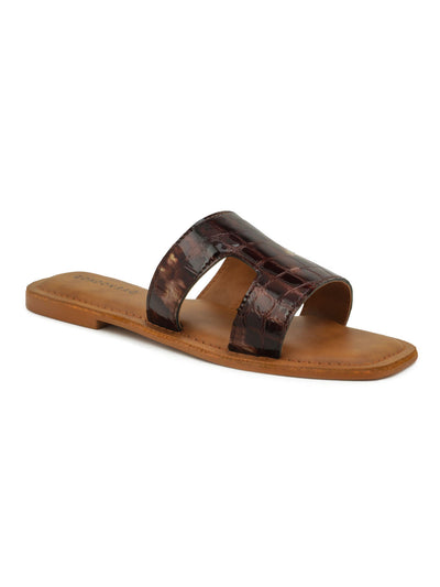 Bronze Croc Print Slip-On Sandal