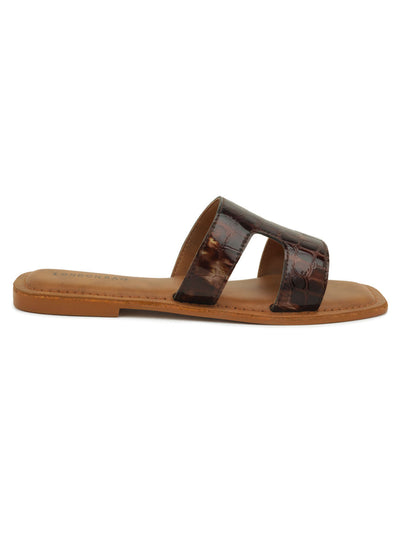 Bronze Croc Print Slip-On Sandal - Bronze