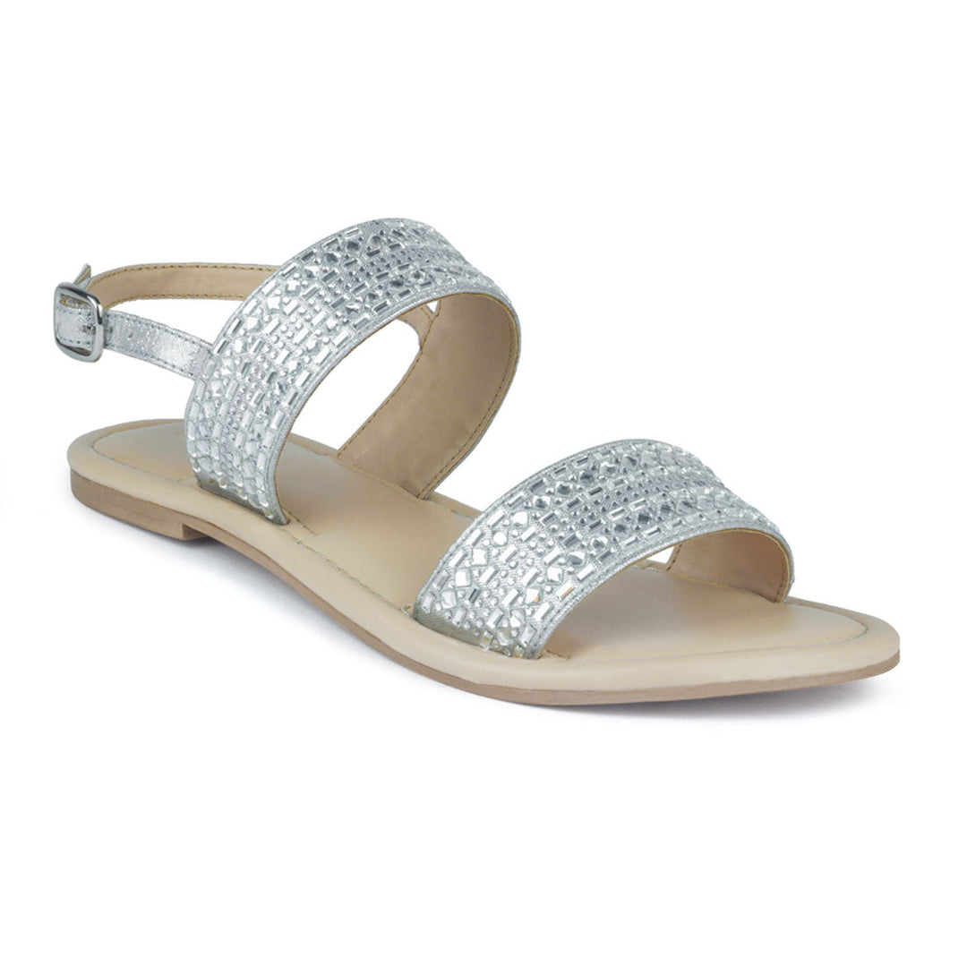 Silver Studded Flat Sandal - Silver