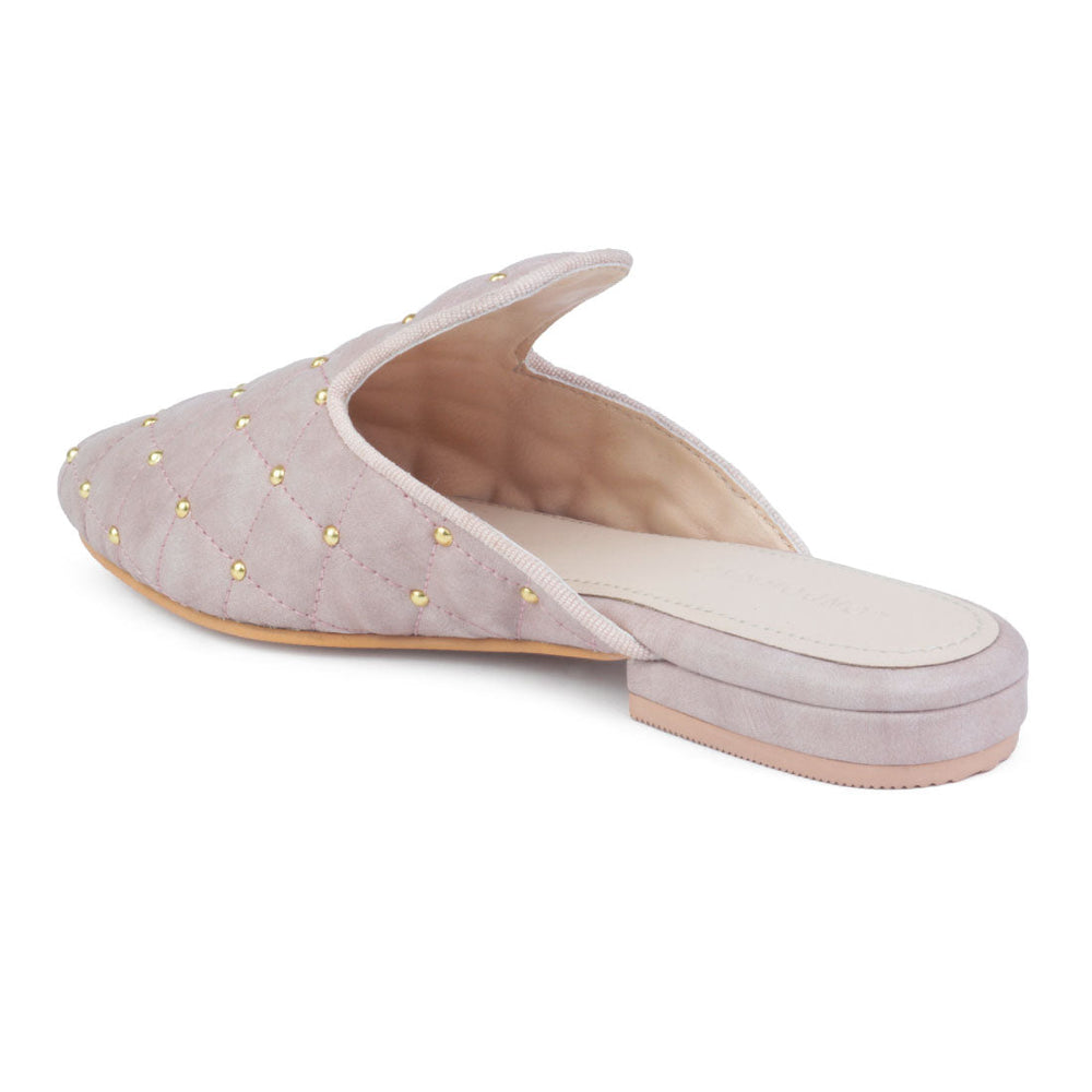 Studded and Quilted Pink Mule - Pink