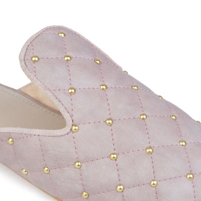 Studded and Quilted Pink Mule - Pink