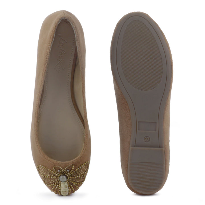Beige Garden Fly Suede Ballerinas - Beige
