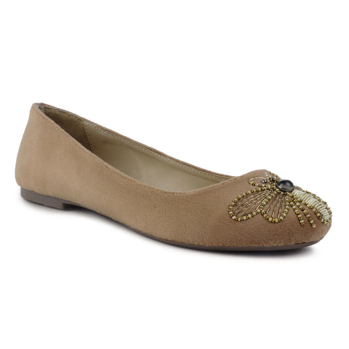 Beige Garden Fly Suede Ballerinas