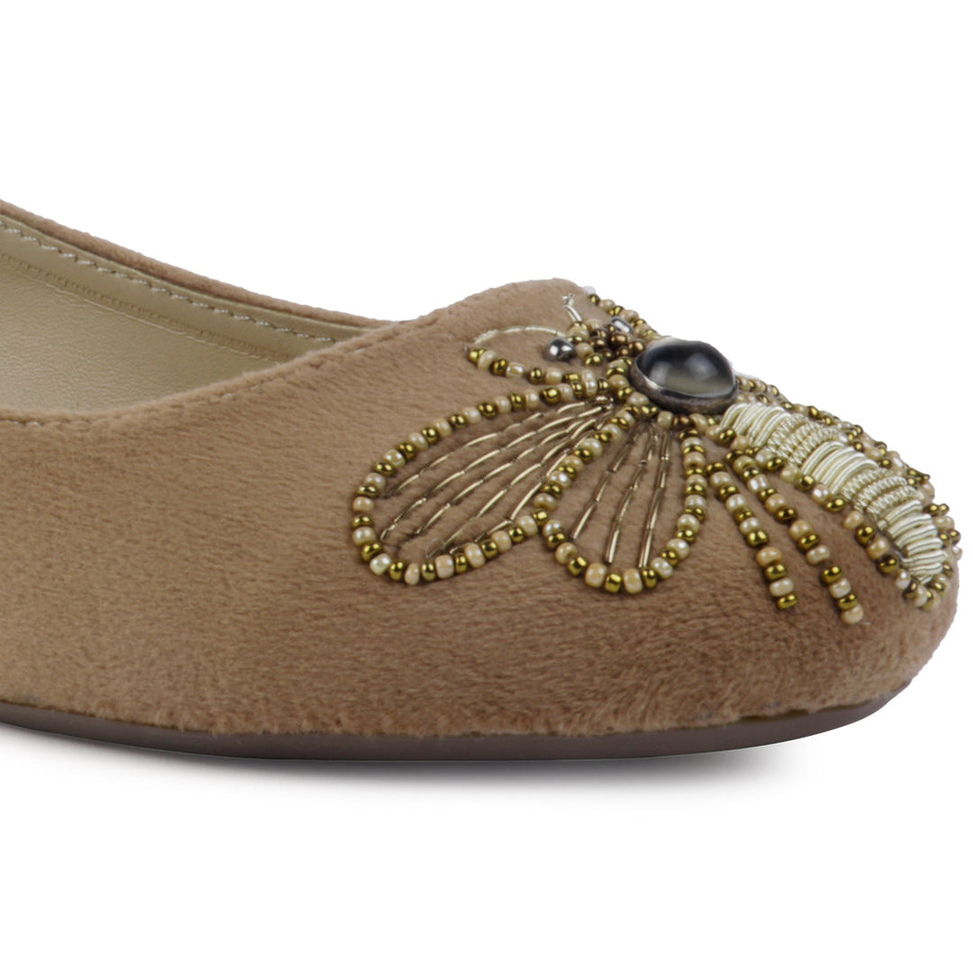 Beige Garden Fly Suede Ballerinas - Beige