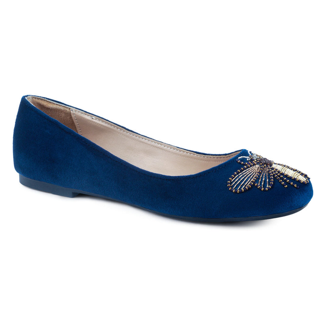 Blue Garden Fly Suede Ballerinas - Blue