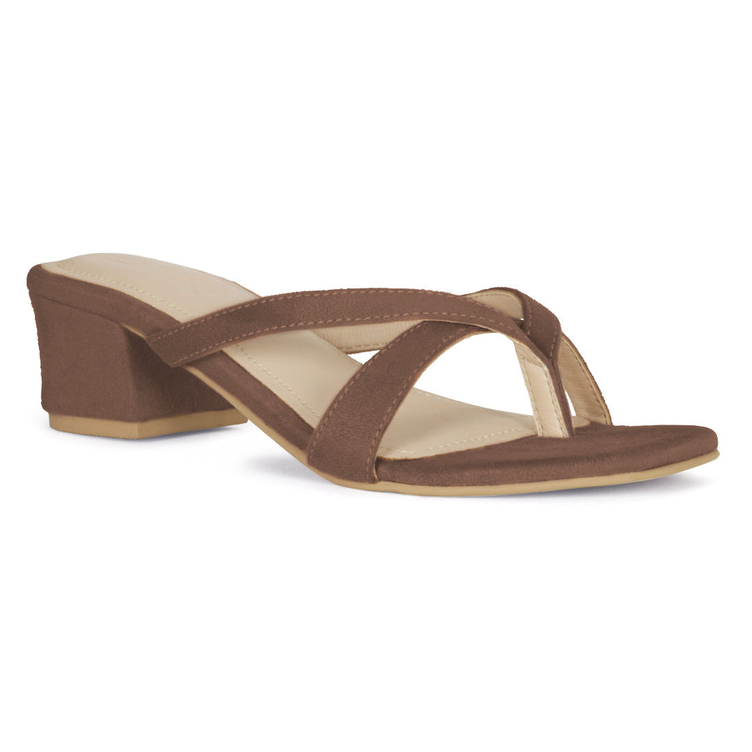 Block Heeled Slides - Tan