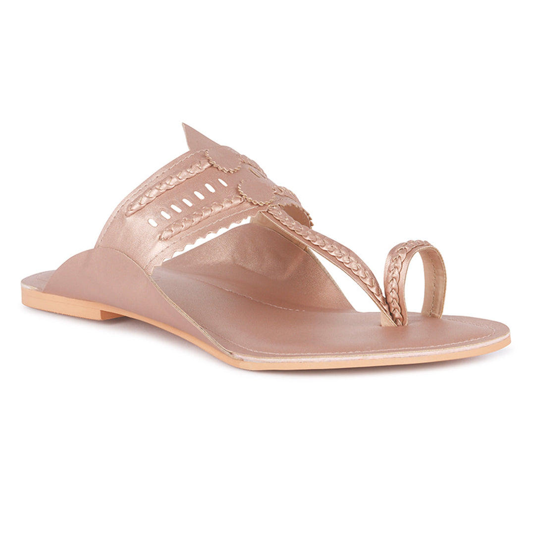 Handcrafted Rose Gold Cut Work Kolhapuri Flats - Rose Gold