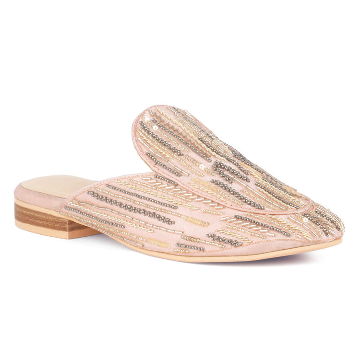 Blush Satin Embellished Handcrafted Mules