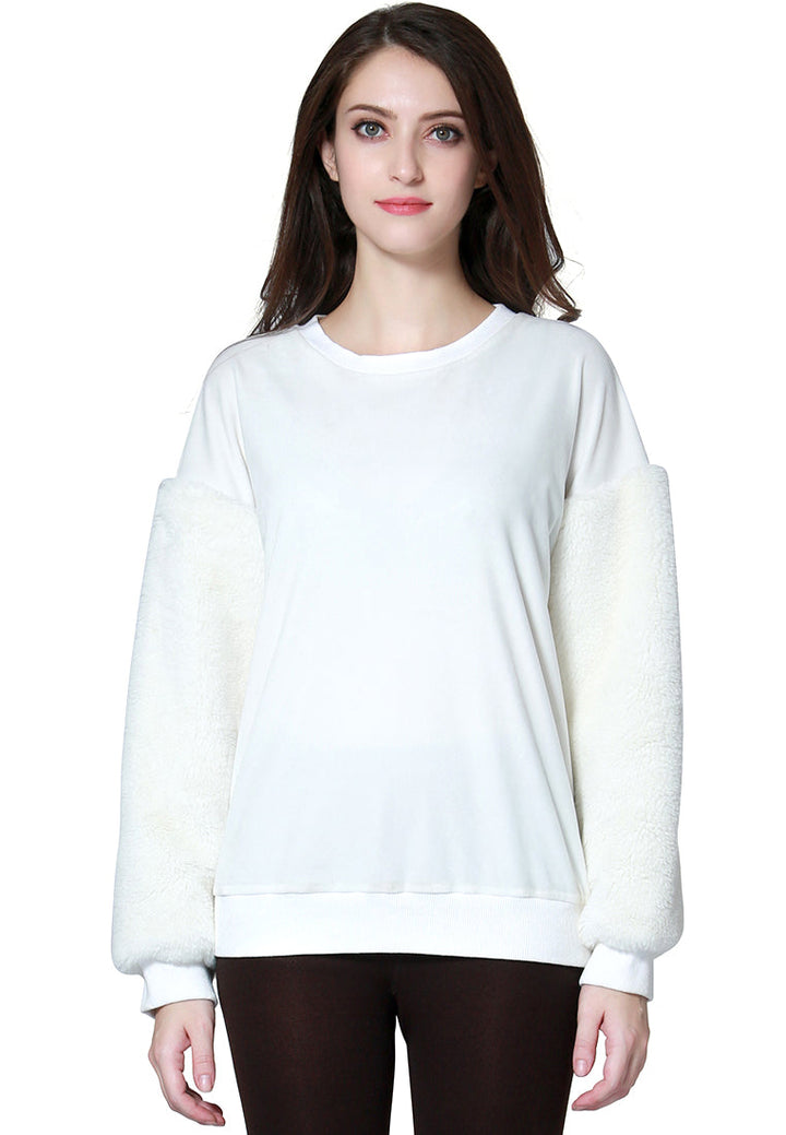 women long sleeve fur sweater#color_white