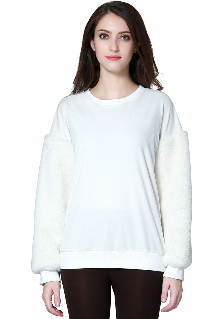 White Long Sleeve Fur Sweater - White